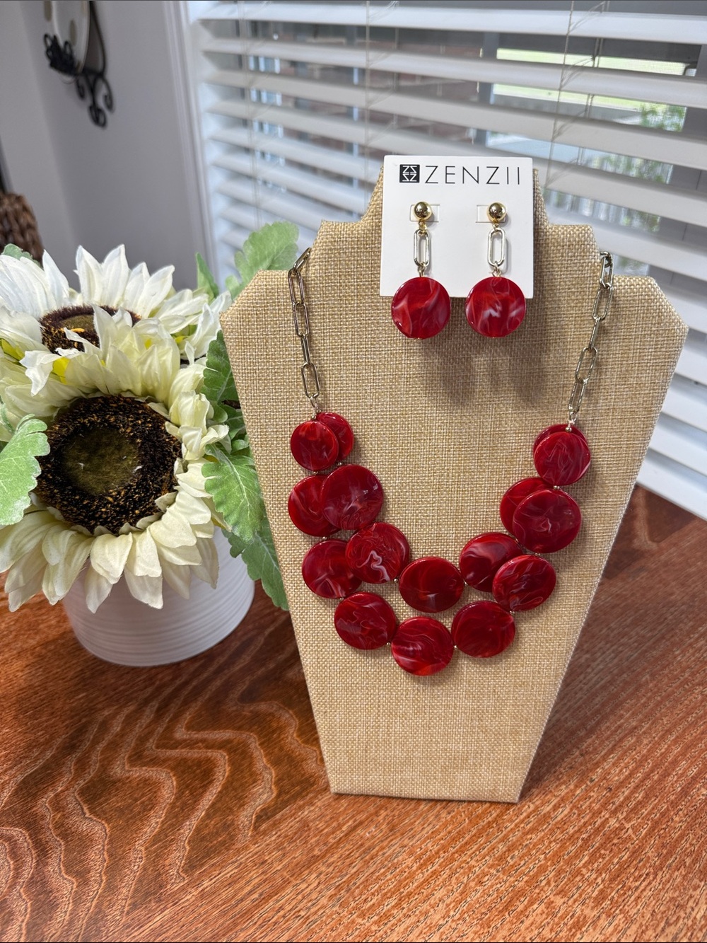 ZENZII Red Disc Statement Necklace and Earring Set